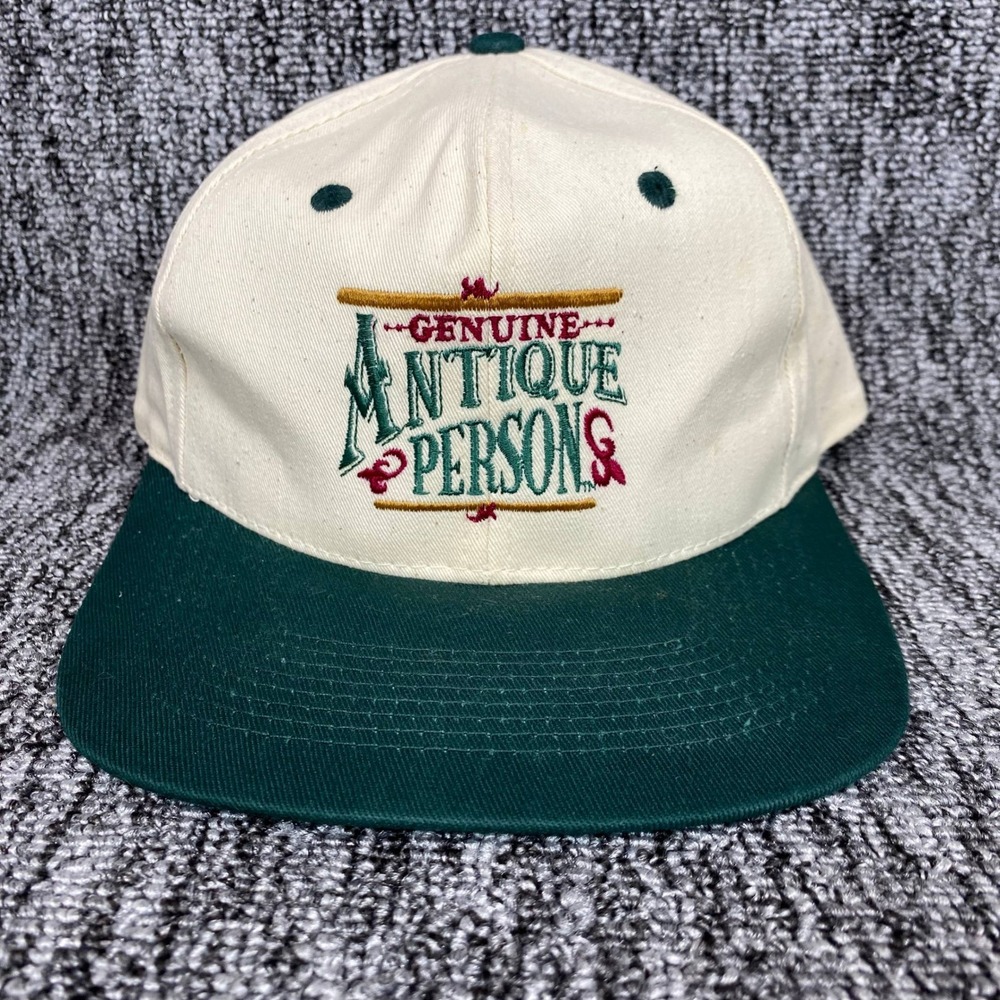 VTG Laid Back Ent Genuine Antique Persons Hat Men Cream Green Snapback Novelty